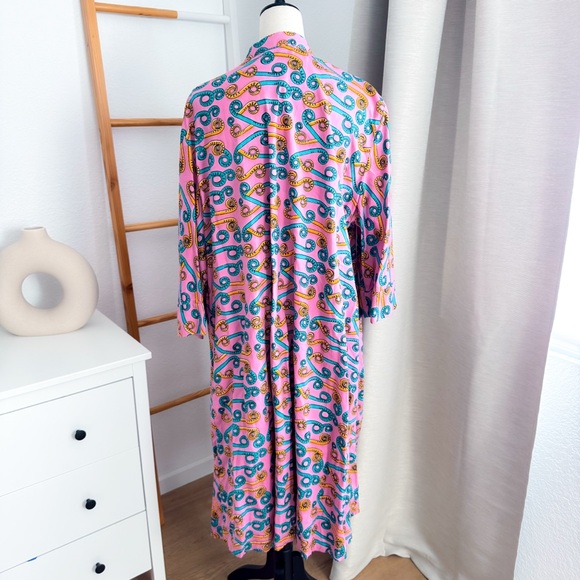 Zuri Fiddlesticks 3/4 Sleeve Kenya Dress Cotton Trapeze Pink Blue 2X Long - Picture 4 of 11